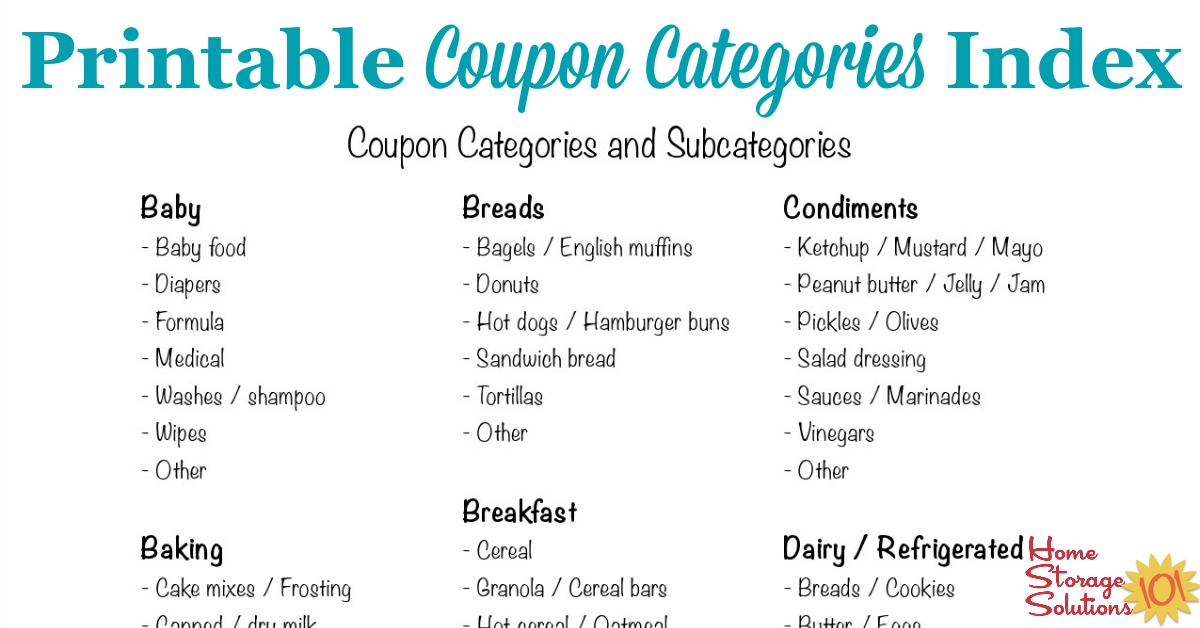 Coupon Categories And Subcategories For Organizing Coupons