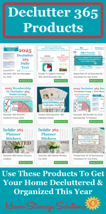 If you want to get your home decluttered, and have it stay that way, use some or all of these Declutter 365 products, including a calendar, text messages, planner stickers, checklists, and even a Facebook group to help you do it {on Home Storage Solutions 101}