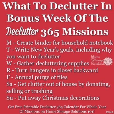 What to declutter in bonus week of the Declutter 365 missions {get a free printable Declutter 365 calendar for a whole year of missions on Home Storage Solutions 101!}