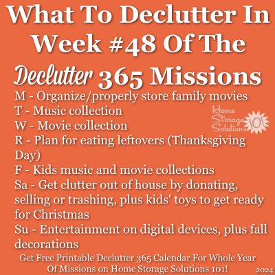 What to declutter in week #48 of the Declutter 365 missions {get a free printable Declutter 365 calendar for a whole year of missions on Home Storage Solutions 101!}