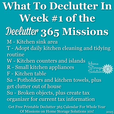 What to declutter in week #1 of the Declutter 365 missions {get a free printable Declutter 365 calendar for a whole year of missions on Home Storage Solutions 101!}