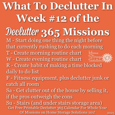 What to declutter in week #12 of the Declutter 365 missions {get a free printable Declutter 365 calendar for a whole year of missions on Home Storage Solutions 101!}