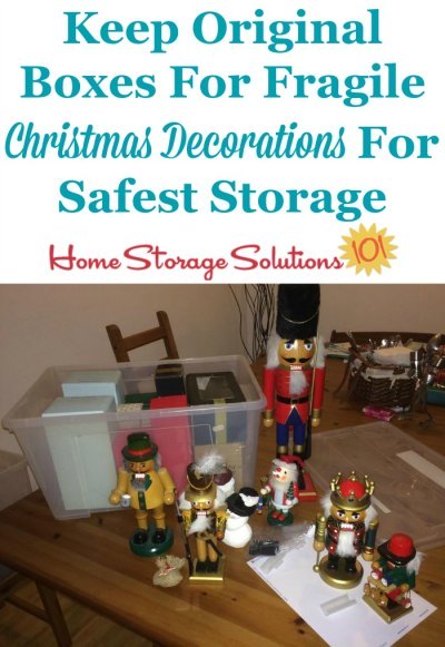 Storage tips for Christmas ornaments and other holiday decorations, including for fragile ones {on Home Storage Solutions 101} #HolidayStorage #ChristmasStorage #OrnamentStorage