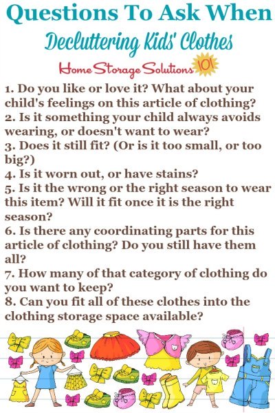Questions to ask when decluttering kids' clothes {on Home Storage Solutions 101} #DeclutterClothes #DeclutteringClothes #KidsClutter