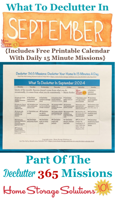 What to declutter in September 2024, including a free printable September decluttering calendar you can follow each day {on Home Storage Solutions 101} #Declutter365 #Decluttering #Declutter