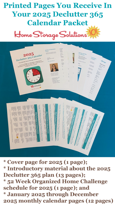 Get your printed copy of the 2025 Declutter 365 calendar packet here, includes 27 single sided pages {on Home Storage Solutions 101} #Declutter365