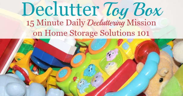 Here is how to get rid of toy clutter from toy boxes, bins and other containers, so kids can enjoy the toys they have while adults aren't overwhelmed with too much stuff {a #Declutter365 mission on Home Storage Solutions 101}