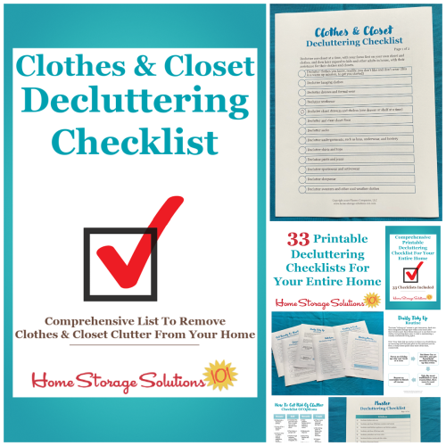 Get this clothes and closet decluttering checklist and 32 other decluttering checklists for your home {on Home Storage Solutions 101}