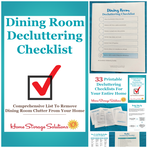 Get this dining room decluttering checklist and 32 other decluttering checklists for your home {on Home Storage Solutions 101}