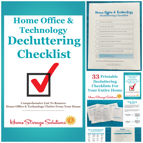 Get this home office and technology decluttering checklist and 32 other decluttering checklists for your home {on Home Storage Solutions 101}