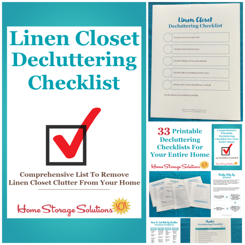 Get this linen closet decluttering checklist and 32 other decluttering checklists for your home {on Home Storage Solutions 101}