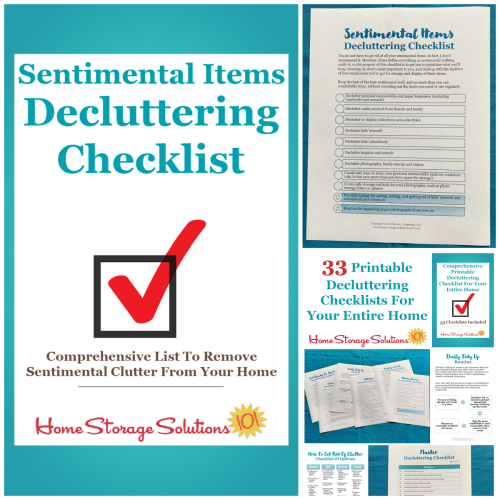 Get this sentimental items decluttering checklist and 32 other decluttering checklists for your home {on Home Storage Solutions 101}