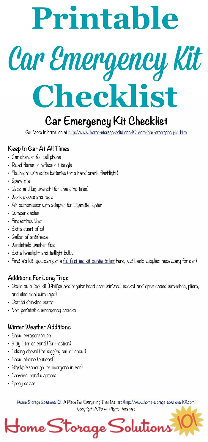 Car Emergency Kit List With Printable 