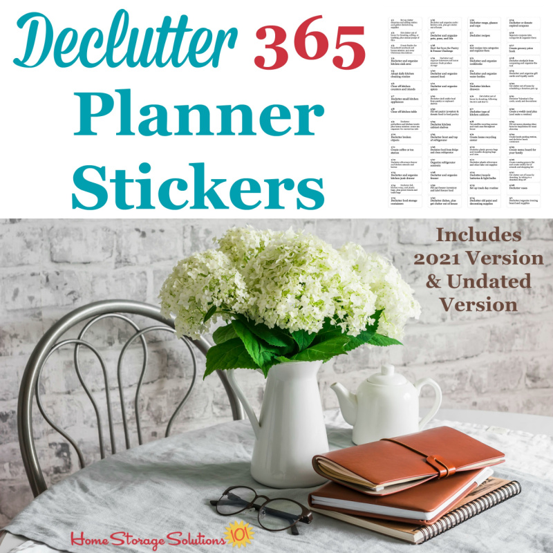 Declutter 365 planner stickers, including the 2021 version and the undated version