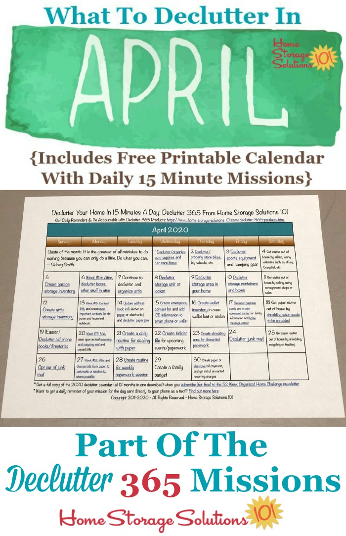 April Declutter Calendar 15 Minute Daily Missions For Month
