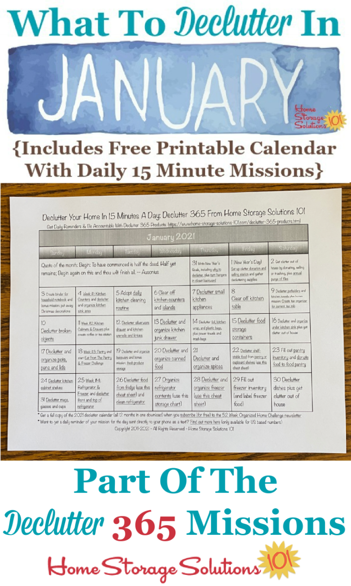 January Declutter Calendar: 15 Minute Daily Missions For Month