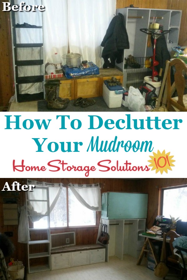 How to declutter your mudroom, including before and after photos from participants of the Declutter 365 missions {on Home Storage Solutions 101} #DeclutterMudroom #MudroomClutter #DeclutteringTips