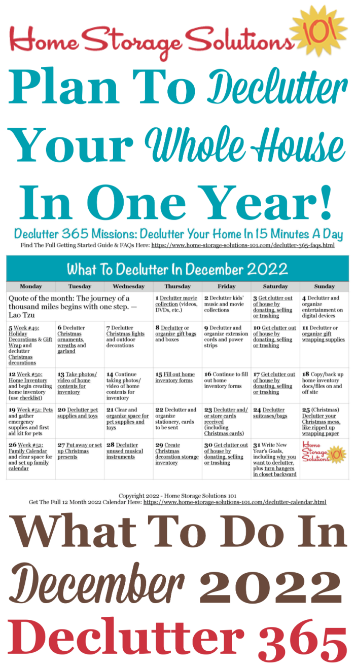 December Declutter 365 Calendar 15 Minute Daily Missions For Month