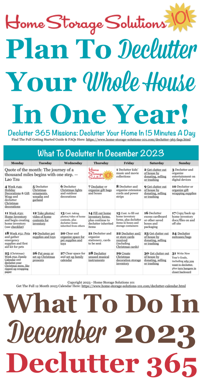 December Declutter 365 Calendar 15 Minute Daily Missions For Month