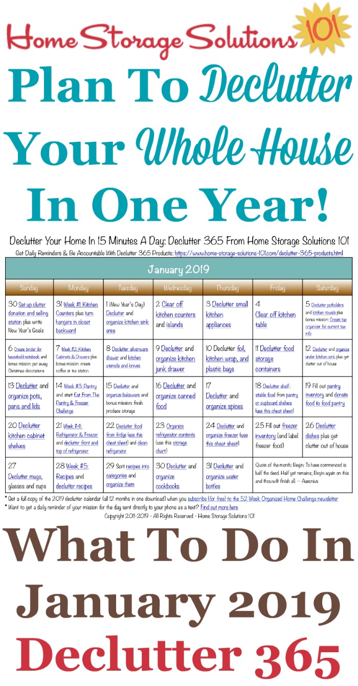 January Declutter Calendar 15 Minute Daily Missions For Month - 