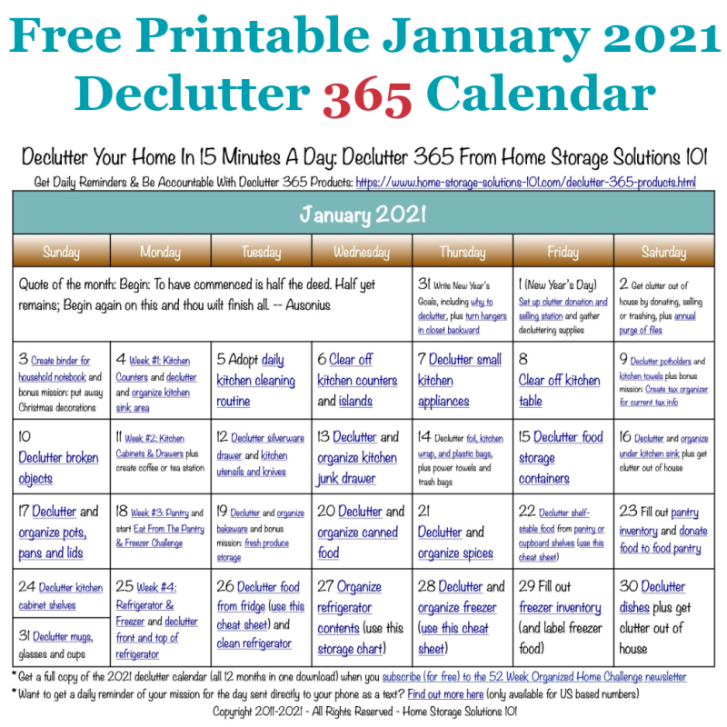 january 2019 declutter calendar