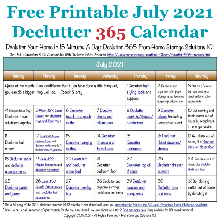 daily declutter calendar