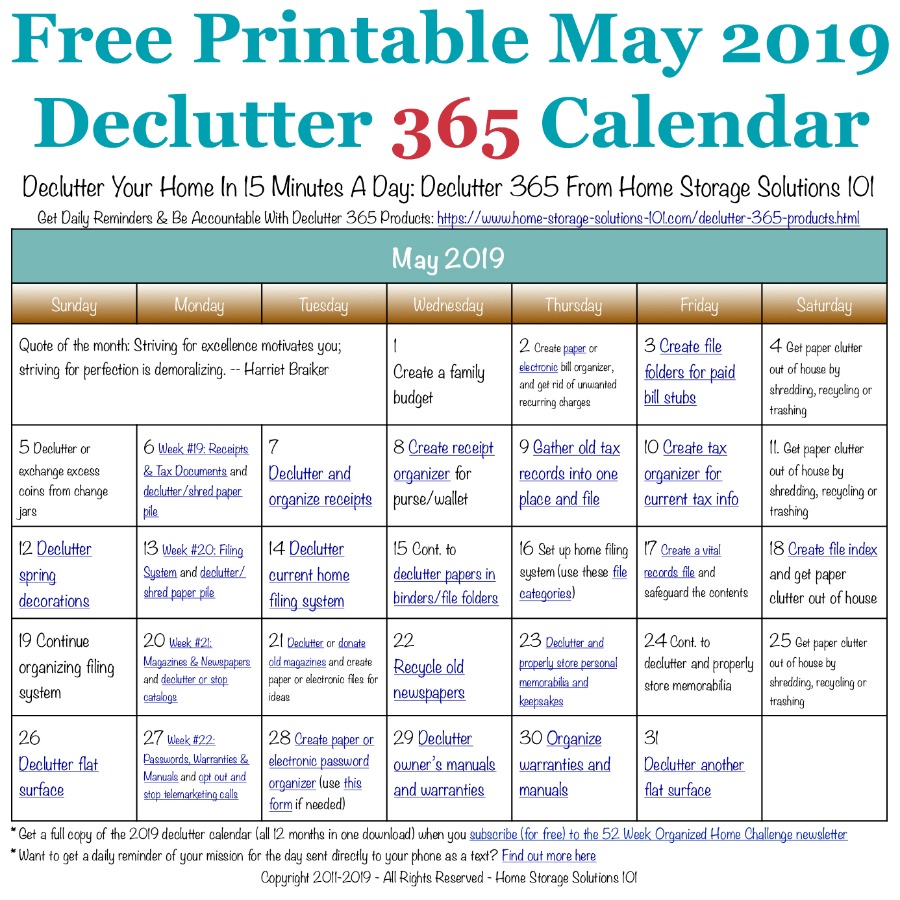 May Declutter Calendar 15 Minute Daily Missions For Month