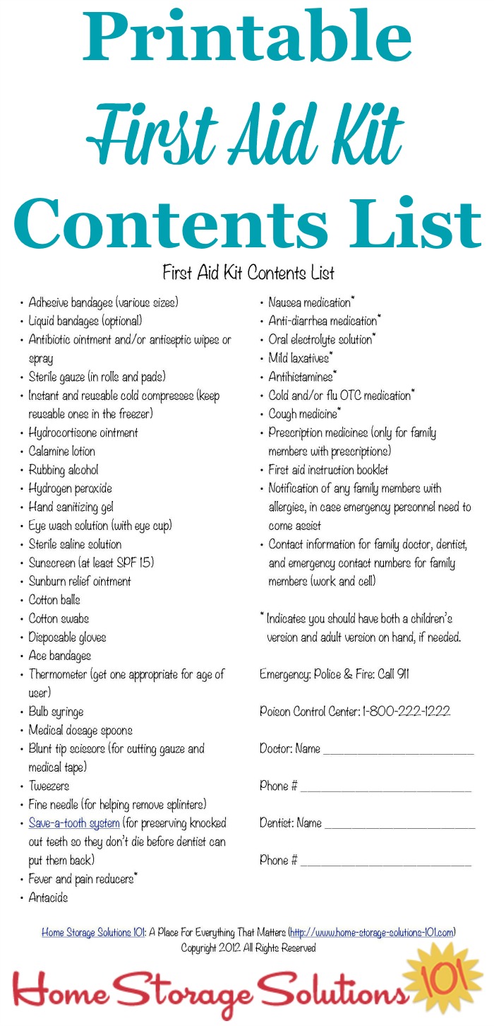 first aid supplies list