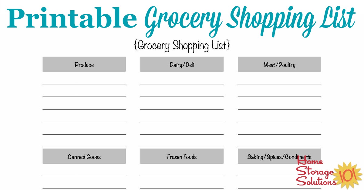 free printable grocery shopping list template