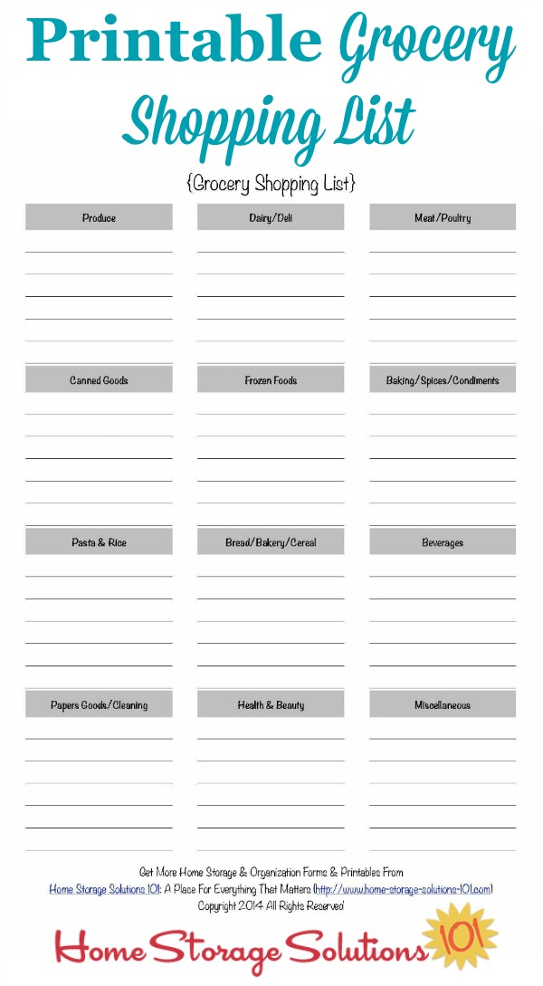 Free Printable Grocery Shopping Template