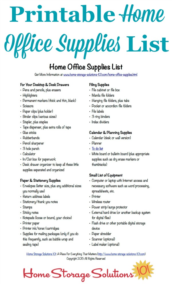 Total 71+ imagen home office supplies list