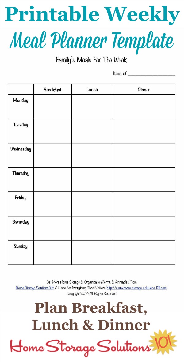 printable meal planner template