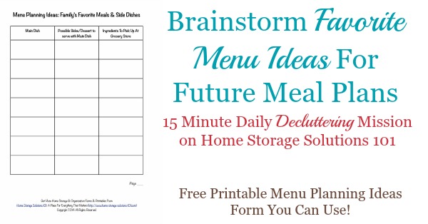 Printable Menu Planning Ideas Form