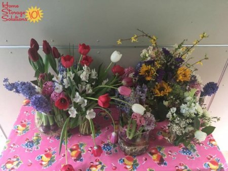 Flowers from Valentine's Day party which were decluttered, by donating them to neighbors {on Home Storage Solutions 101}