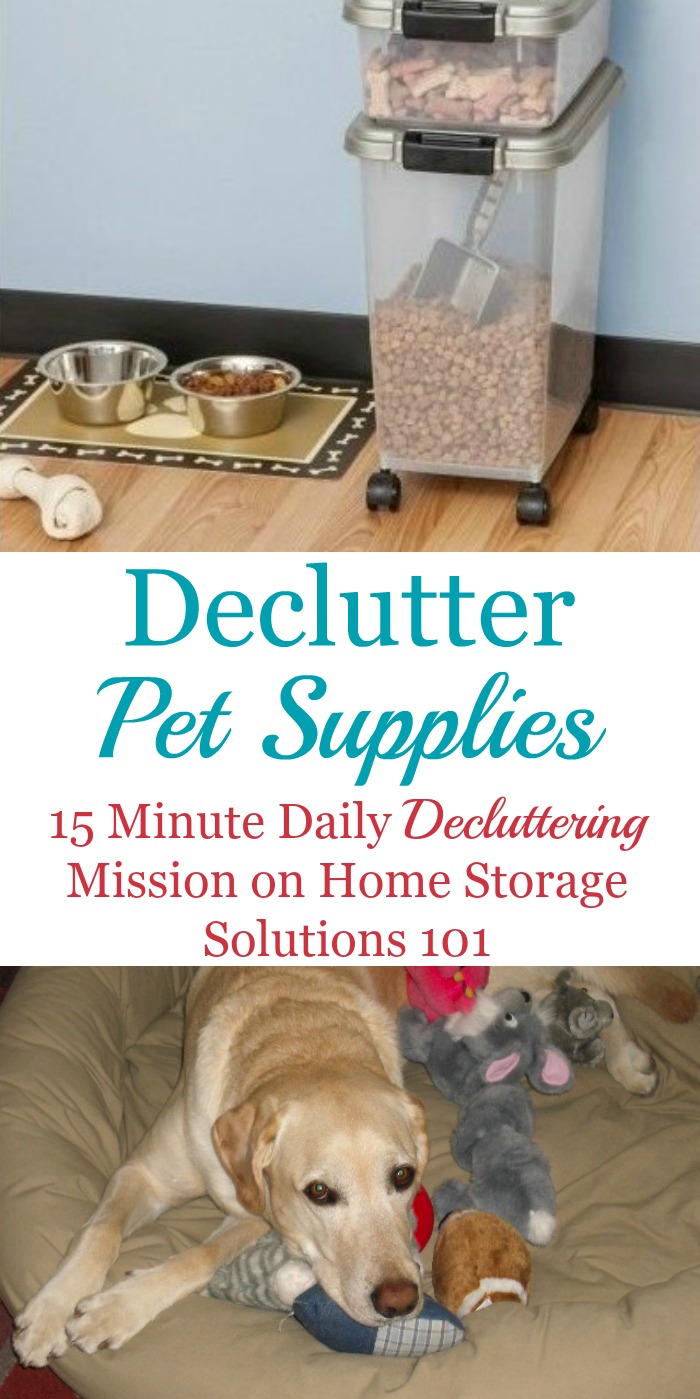 How to #declutter pet supplies and pet toys in your home, including before and after photos from other readers who've done this mission to get you inspired to do it yourself {a #Declutter365 mission on Home Storage Solutions 101} #Decluttering