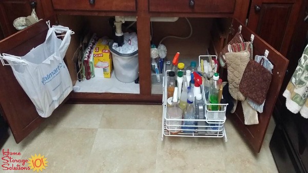 Under the Kitchen Sink Organization with Dollar Store Bins